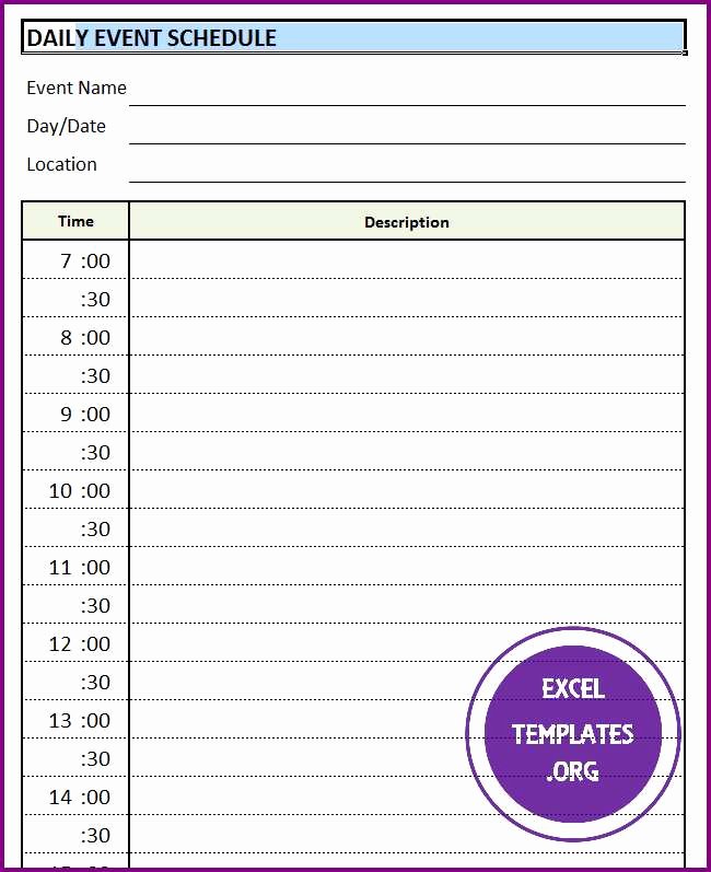 Daily Schedule Excel Template Lovely Daily event Schedule Template Excel Templates