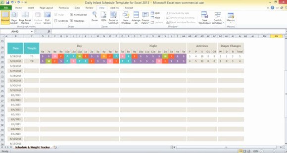 Daily Schedule Excel Template Unique Daily Infant Schedule Template for Excel 2013