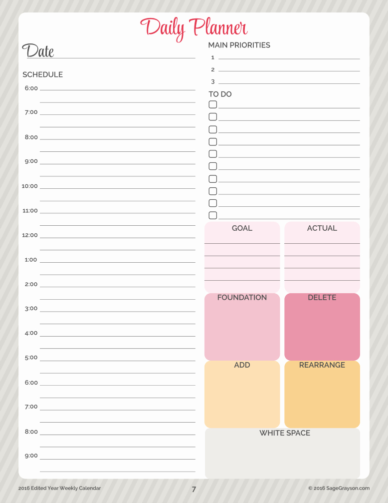 free printable worksheet daily planner for 2016