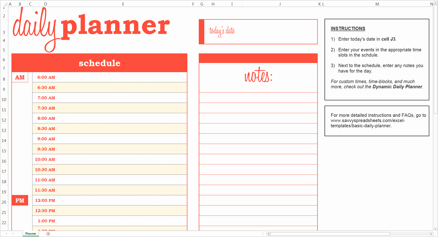 Daily Schedule Template Free Fresh Daily Planner Template Excel