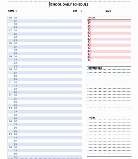 Daily Schedule Template Free Lovely Daily School Schedule Template Microsoft Word Templates