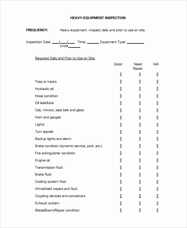 Daily Vehicle Inspection form Template Awesome Sample Equipment Checklist 8 Free Documents Download In