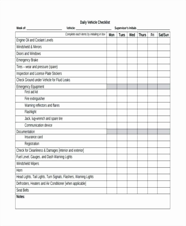 Daily Vehicle Inspection form Template Beautiful Sample Safety Inspection Checklist