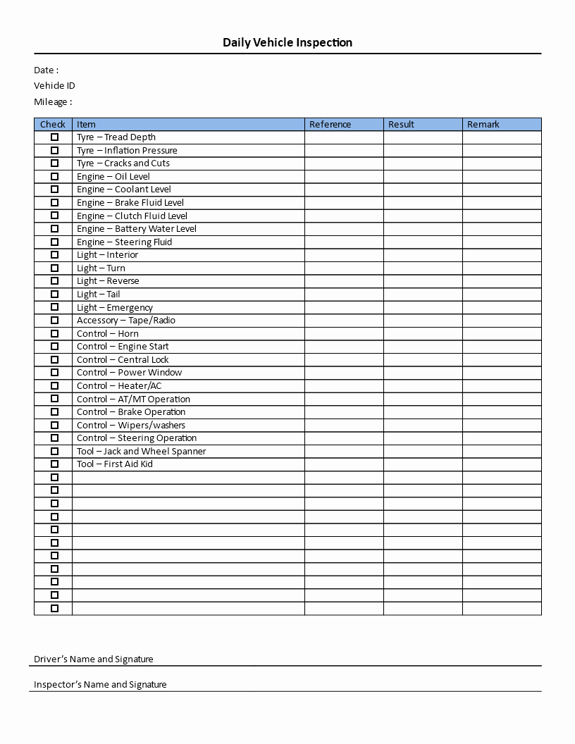 Daily Vehicle Inspection form Template Best Of Daily Vehicle Inspection Checklist Download This Daily