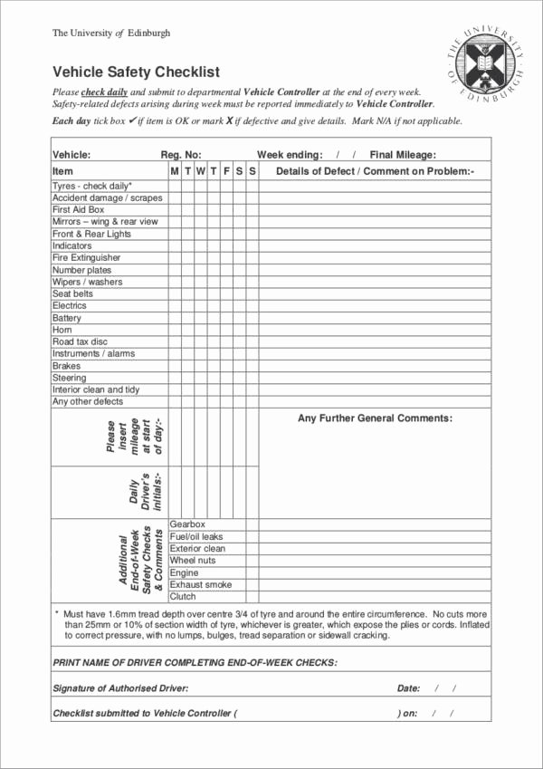Daily Vehicle Inspection form Template Elegant Free 21 Vehicle Checklist Samples &amp; Templates In Pdf