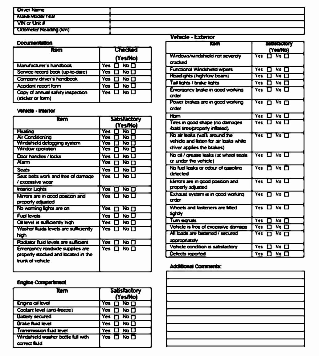 Daily Vehicle Inspection form Template Fresh Vehicle Inspection Checklist Template