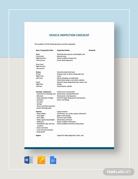 Daily Vehicle Inspection form Template Inspirational 22 Inspection Checklist Templates Word Pdf Google