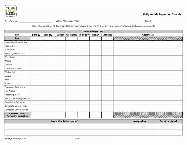 Daily Vehicle Inspection form Template Lovely 25 Of Overhead Door Job Hazard assessment Template
