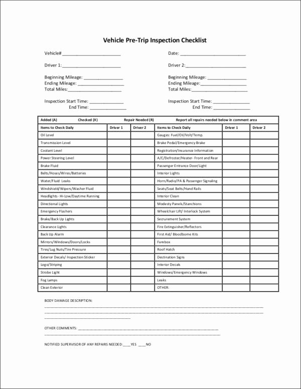 Daily Vehicle Inspection form Template Lovely Free 21 Vehicle Checklist Samples &amp; Templates In Pdf