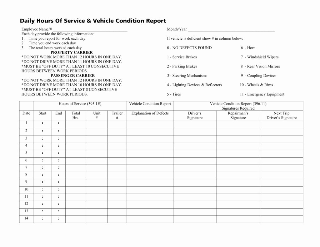 hours of service spreadsheet