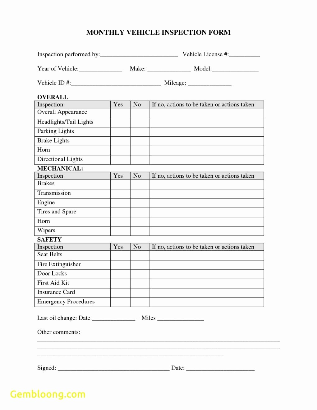 Daily Vehicle Inspection form Template Unique Truck Pre Trip Inspection form