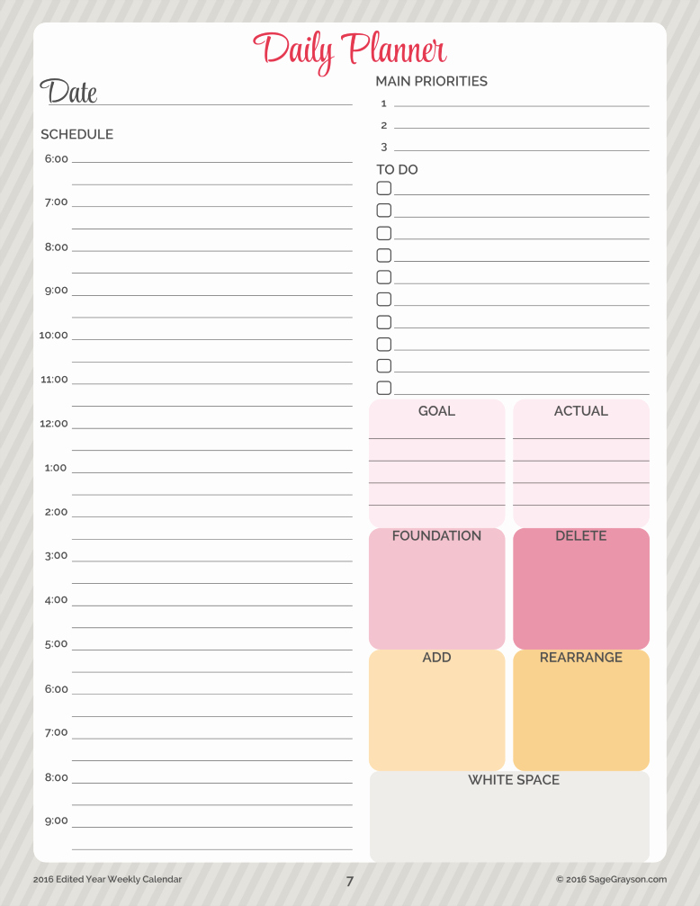 Daily Work Planner Template Elegant Free Printable Worksheet Daily Planner for 2016 Sage