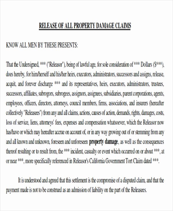 Damage Waiver form Template Awesome Sample Property Damage Release form 9 Examples In Word Pdf