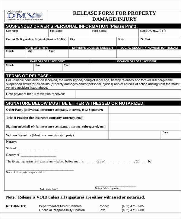 Damage Waiver form Template Awesome Sample Vehicle Release form 9 Examples In Word Pdf