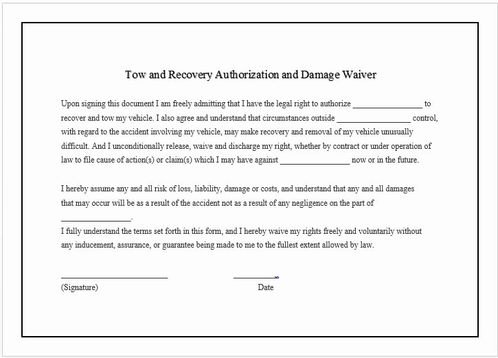 Damage Waiver form Template Beautiful towing Pany Business Damage Waiver