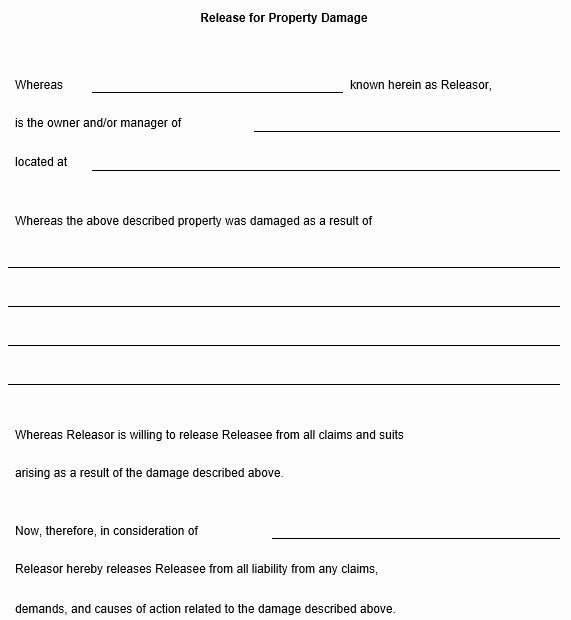 Damage Waiver form Template Fresh Release for Property Damage Template