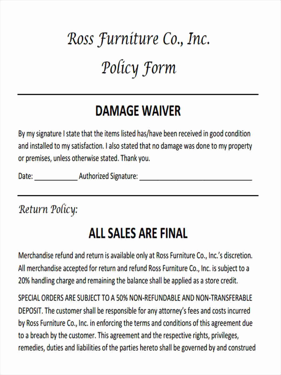 Damage Waiver form Template Lovely Free 5 Sample Damage Waiver forms In Word