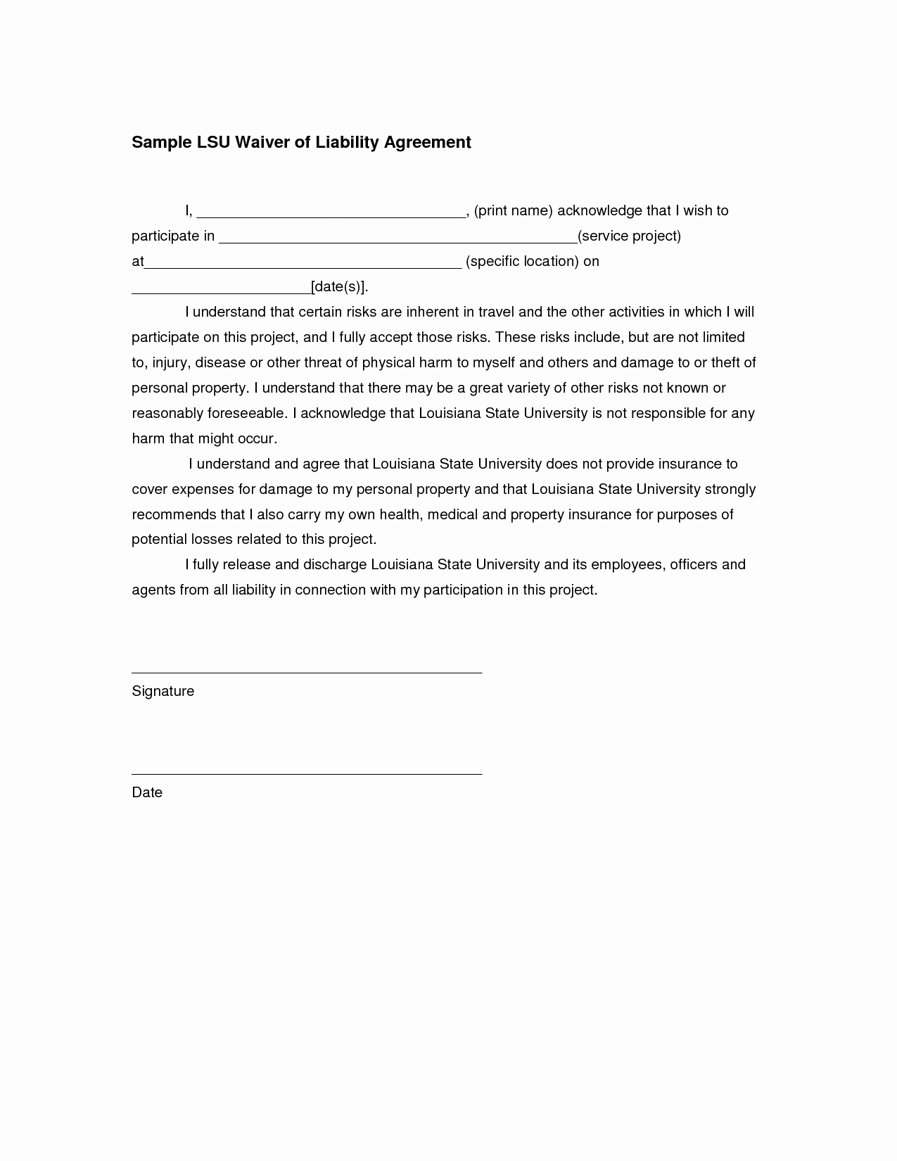 Damage Waiver form Template New Liability Release form Template In Images Waiver Of
