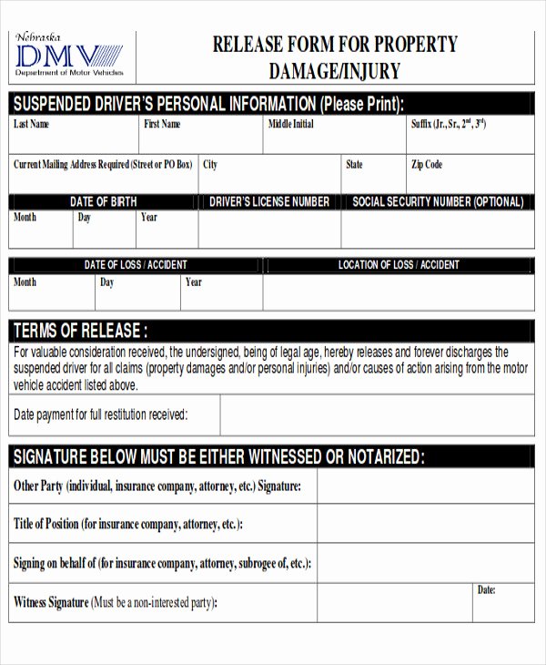 Damage Waiver form Template New Sample Property Damage Release form 9 Examples In Word Pdf