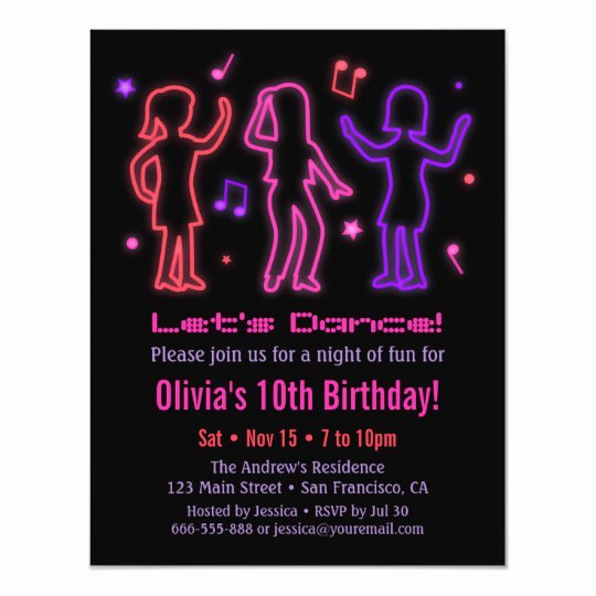 Dance Party Invitation Template Best Of Faux Neon Glow Dance Birthday Party Invitations