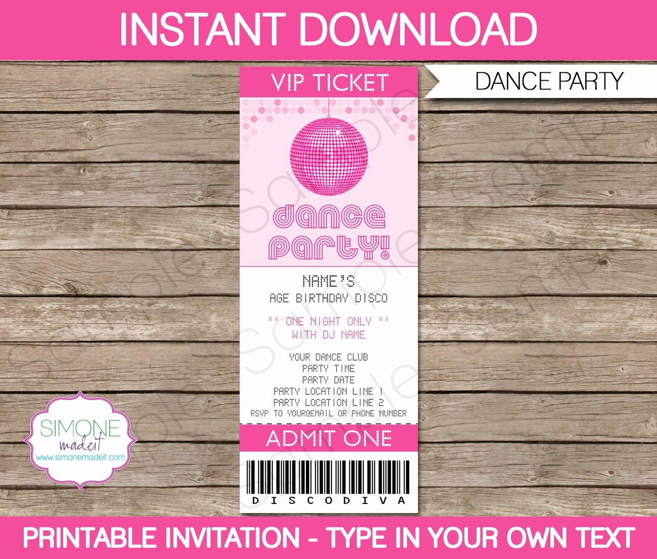 Dance Party Invitation Template Elegant Dance Party Ticket Invitation Template Birthday Party