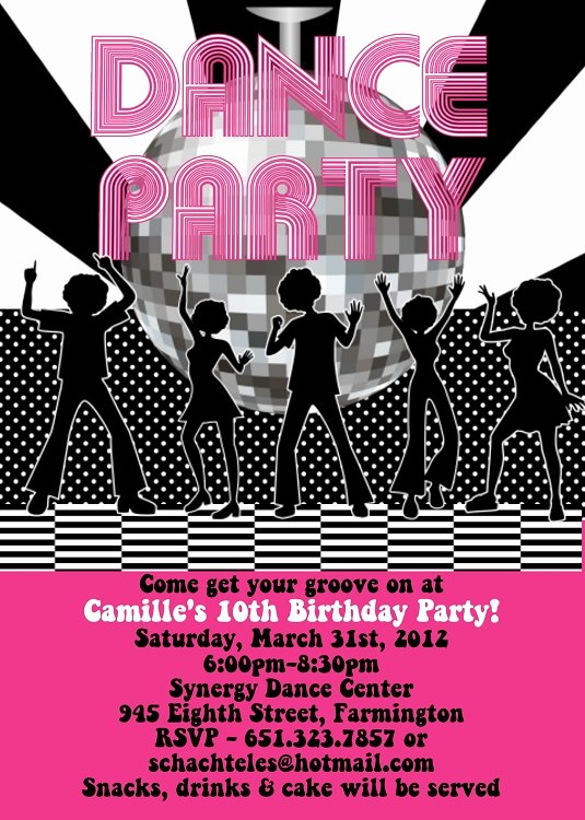 Dance Party Invitation Template Lovely Disco Dance Birthday Party Invitations Printable or Printed