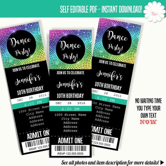 Dance Party Invitation Template New Dancing Party Invitation Dance Party Ticket Template Instant