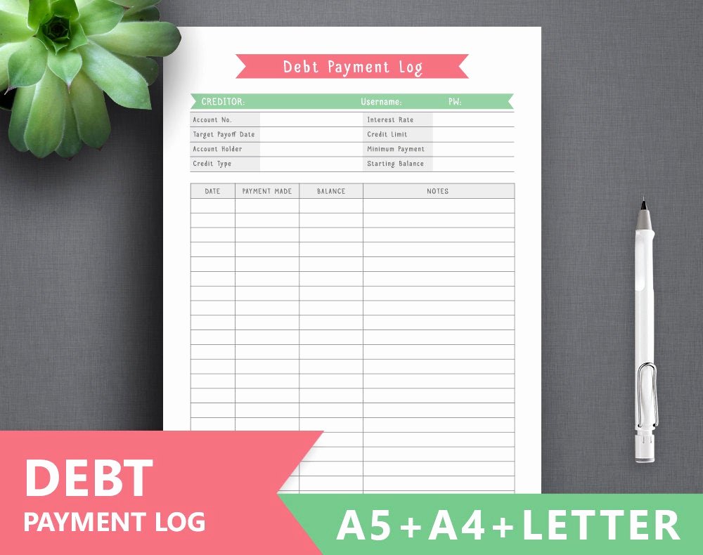Debt Payment Plan Template Lovely Debt Log Printable Debt Payment Letter A4 A5