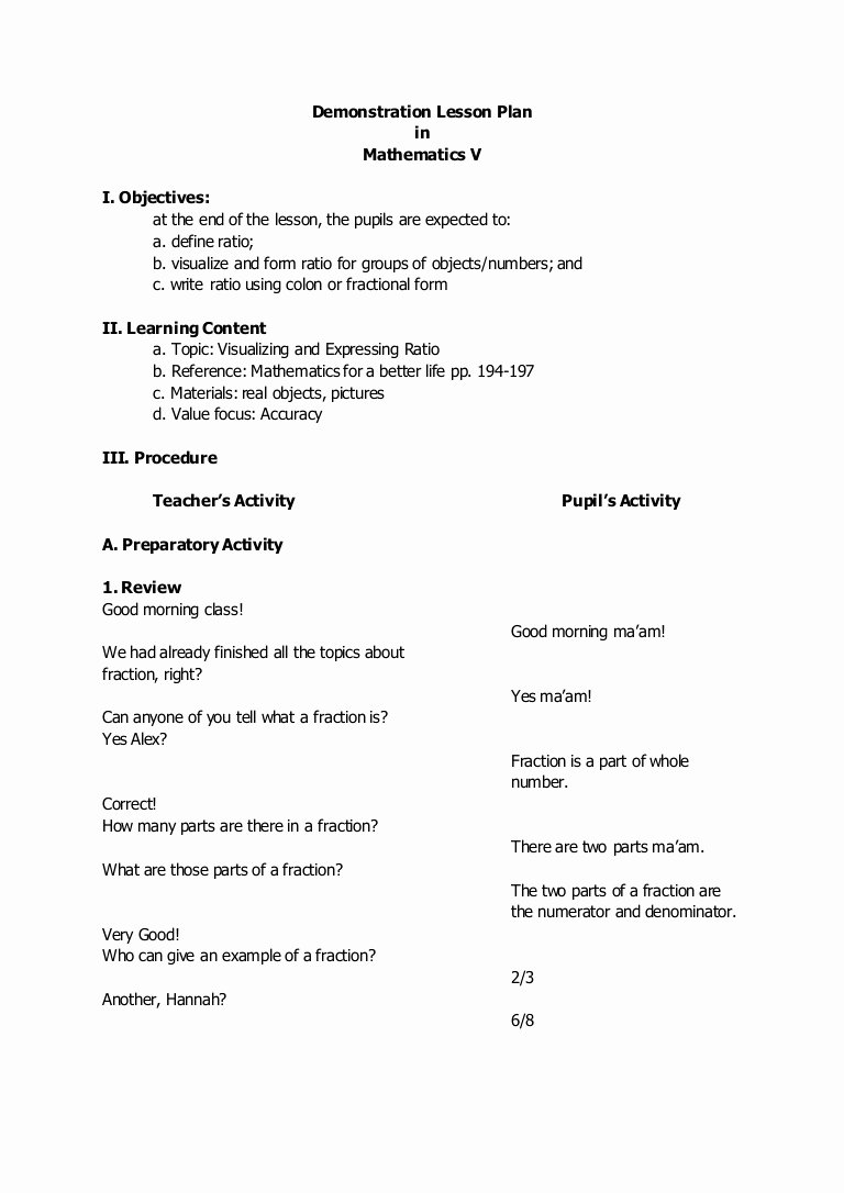 Demo Lesson Plan Template Luxury Demonstration Lesson Plan Math