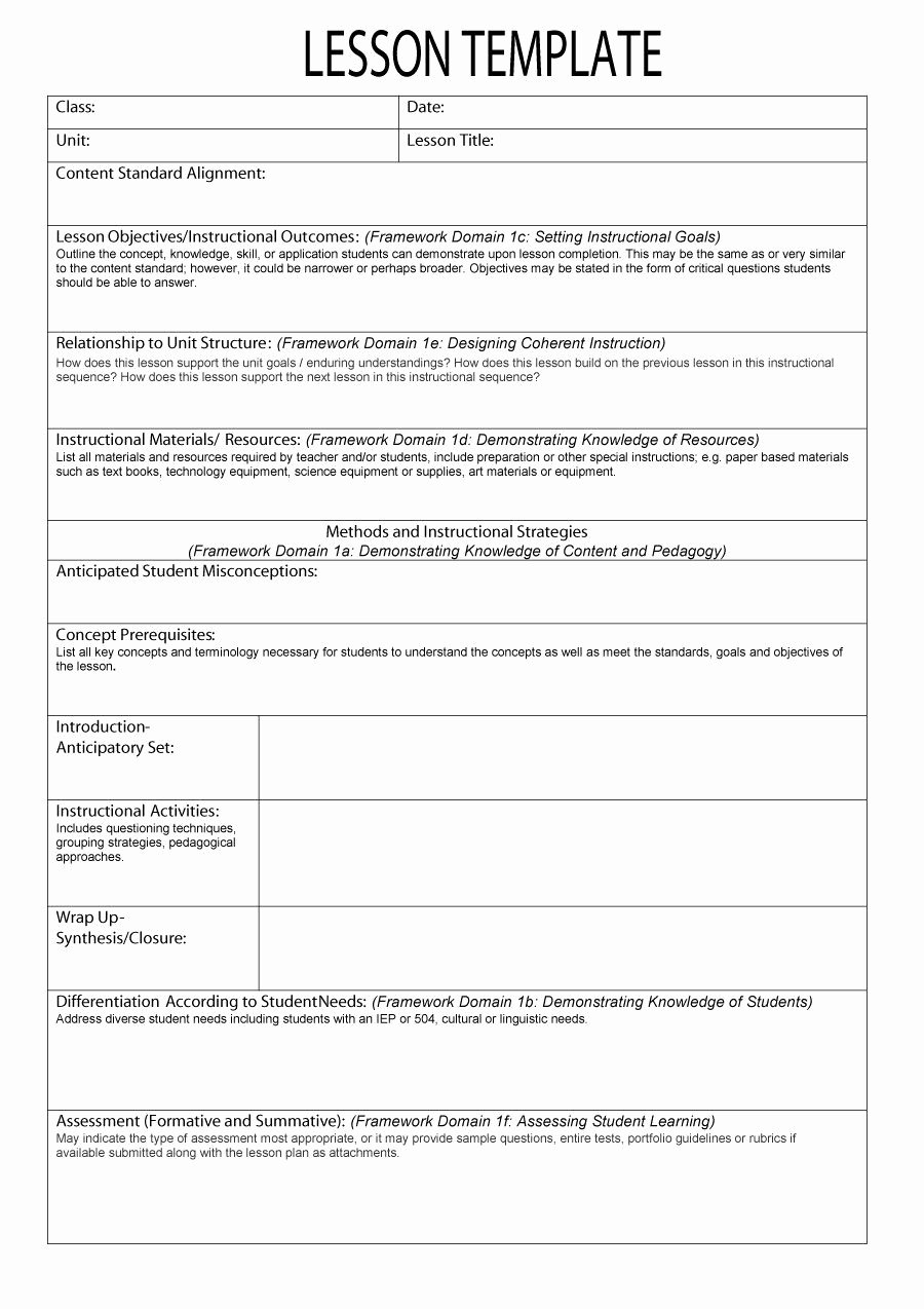 Demo Lesson Plan Template New Lesson Plan format Lesson Plan Template