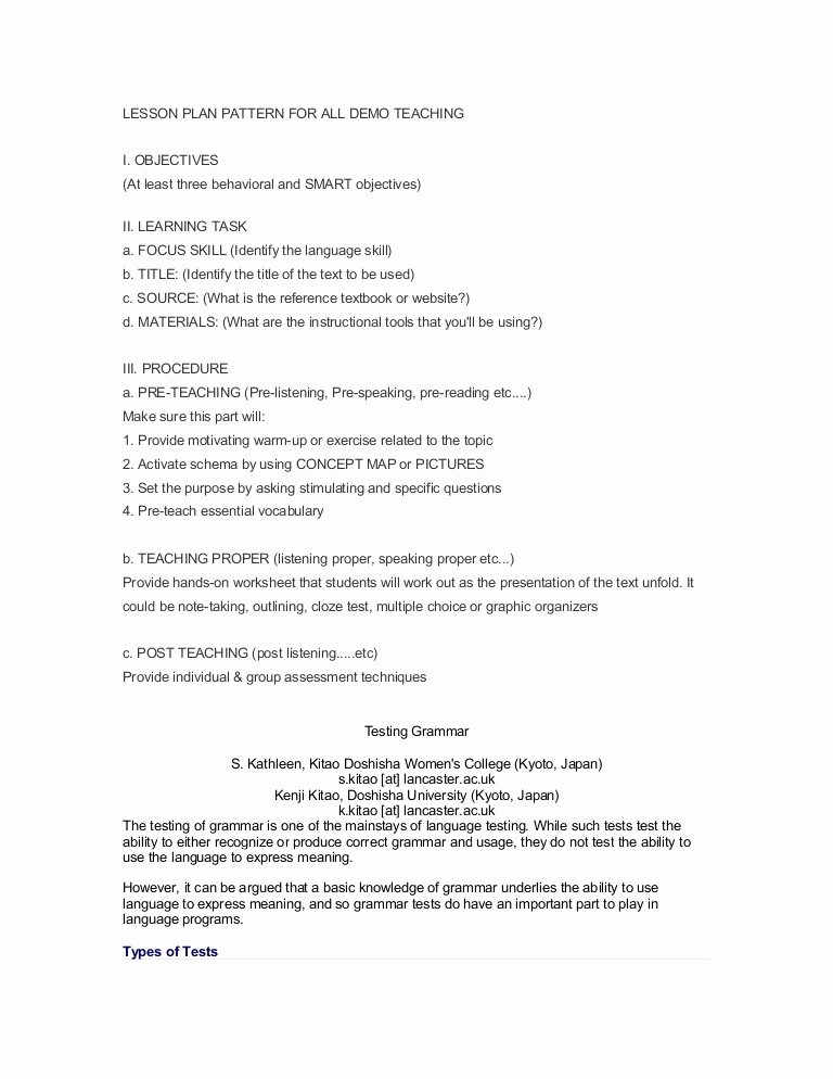 Demo Lesson Plan Template Unique Lesson Plan Pattern for All Demo Teaching