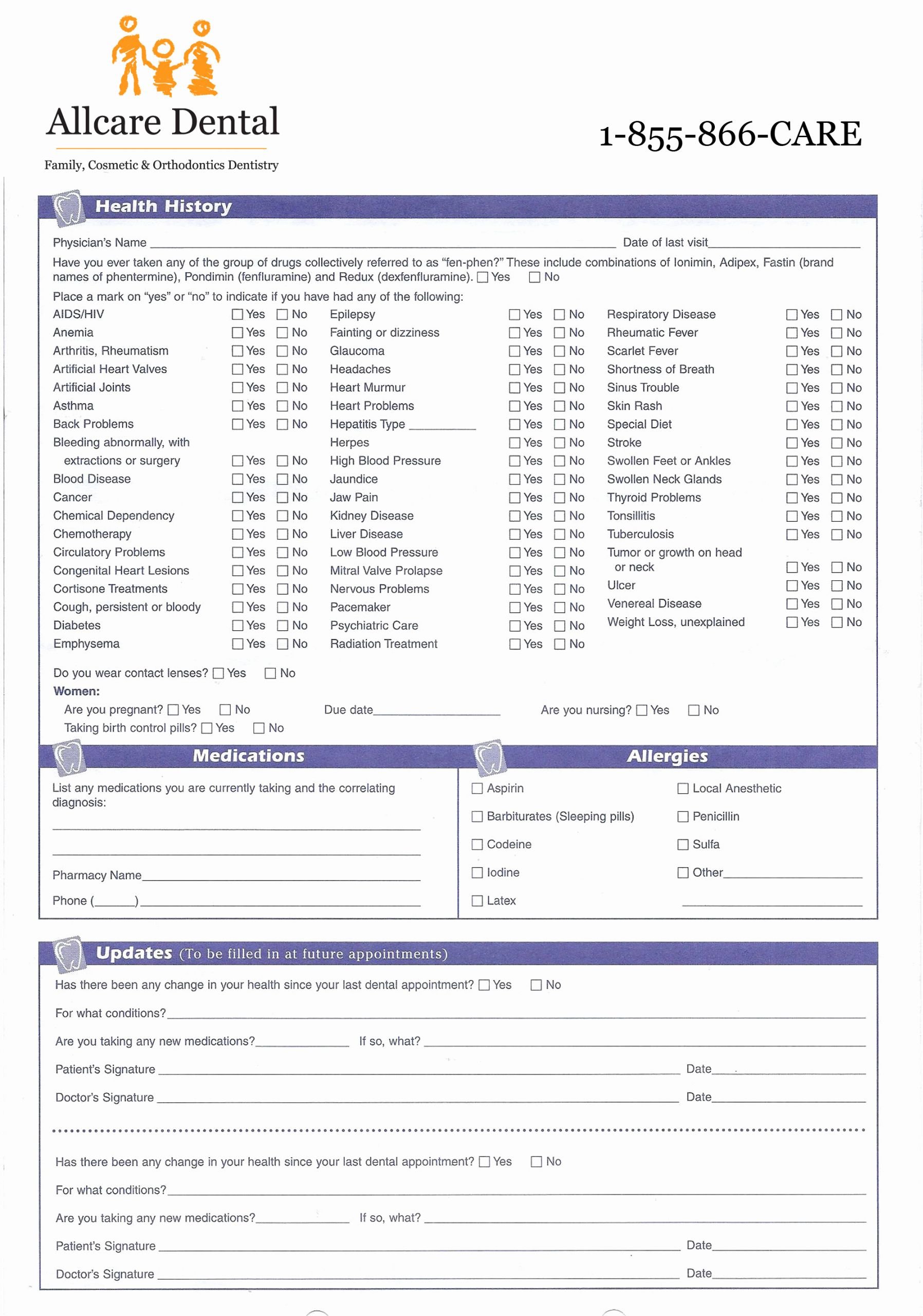 Dental Medical History form Template Awesome Medical History form for Dental Fice