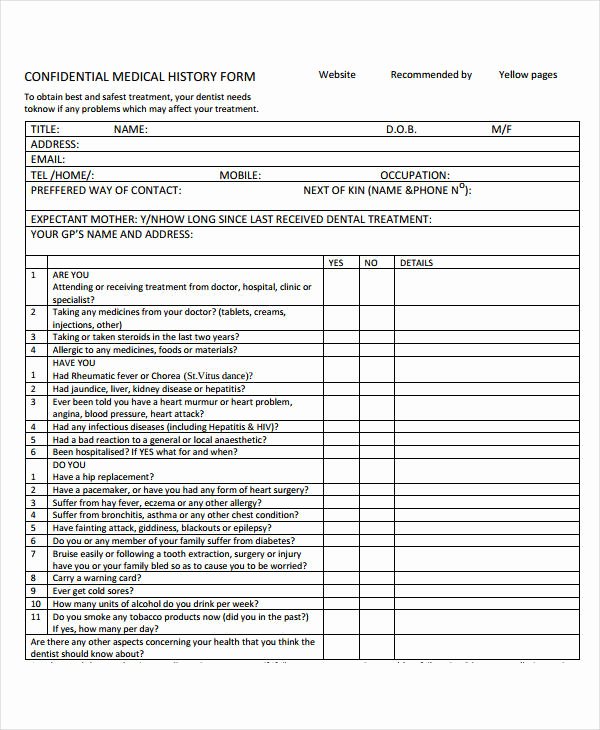 Dental Medical History form Template Beautiful Medical History form 9 Free Pdf Documents Download