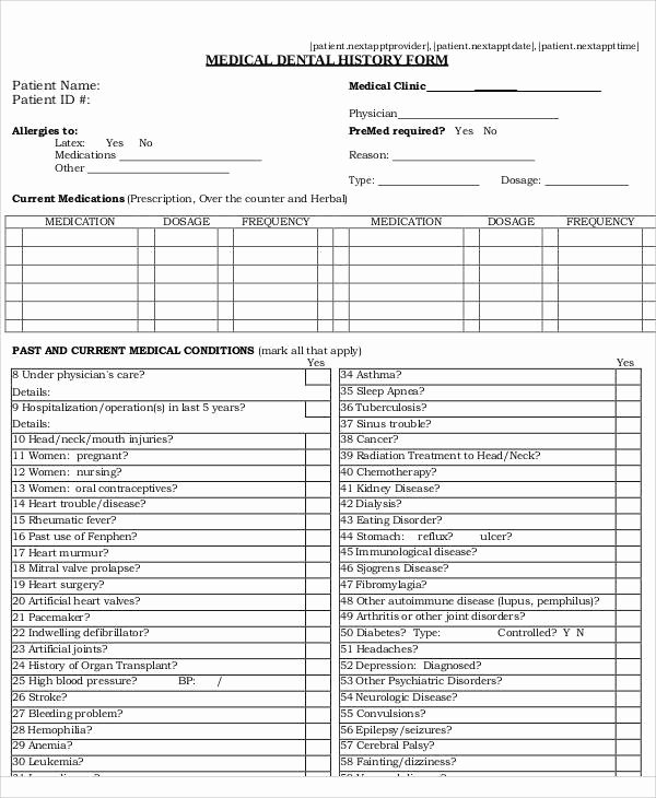 Dental Medical History form Template Beautiful Sample Medical form