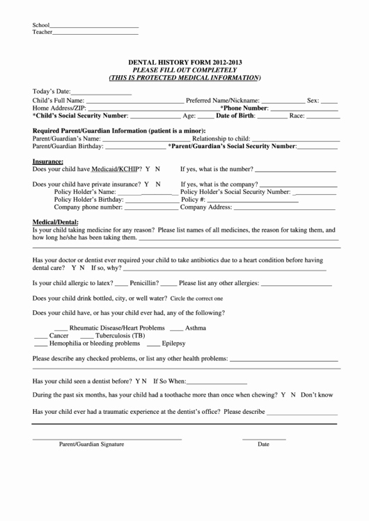 Dental Medical History form Template Fresh top 26 Dental Medical History form Templates Free to