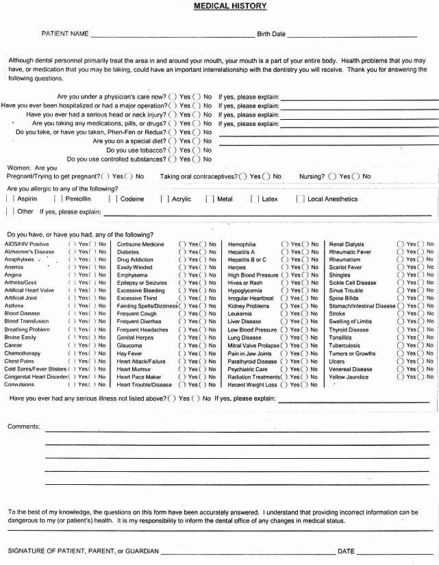 Dental Medical History form Template Inspirational Medical History form – Templates Free Printable