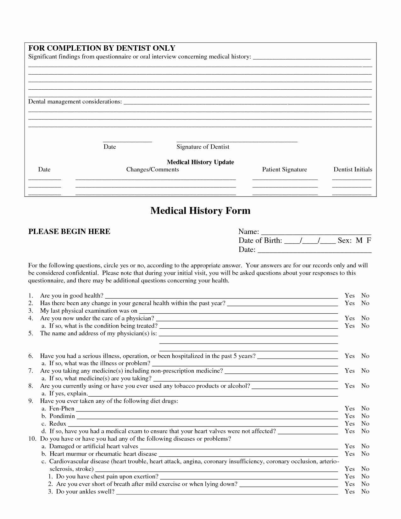 Dental Medical History form Template Lovely 5 Best S Of Dental Medical History form Template