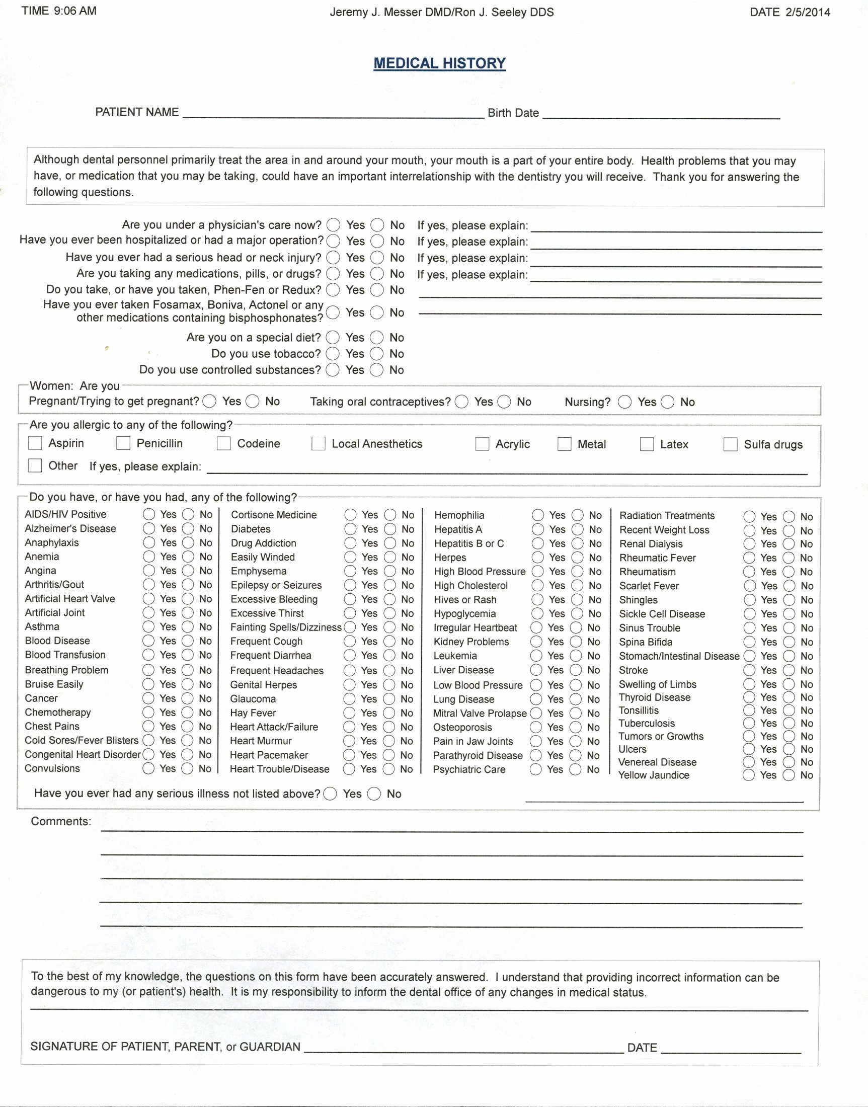 Dental Medical History form Template Lovely Patient Registration Williston Nd Messer Dental