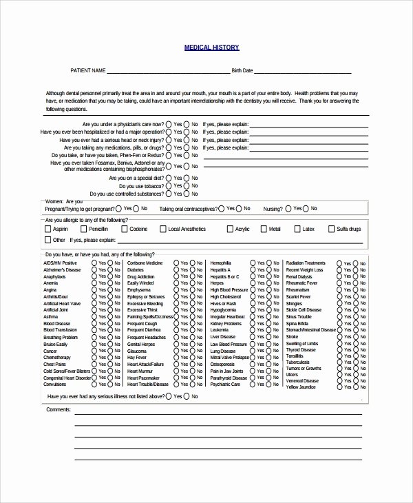 Dental Medical History form Template Lovely Sample Medical History Template 9 Free Documents