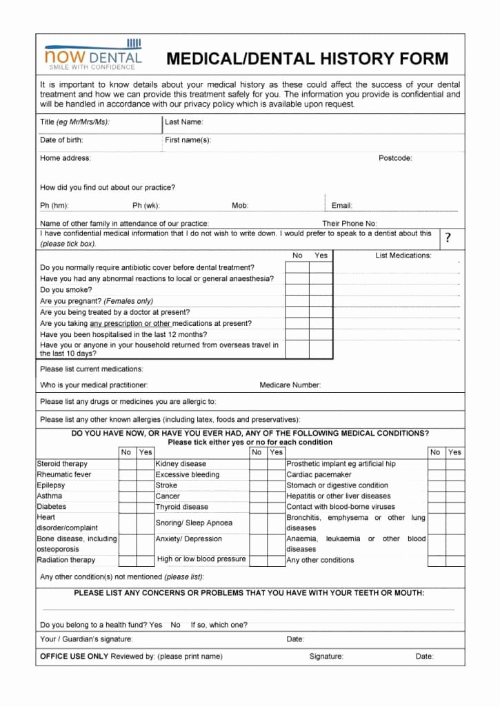 Dental Medical History form Template New Choosing Good General Medical History form – Medical form
