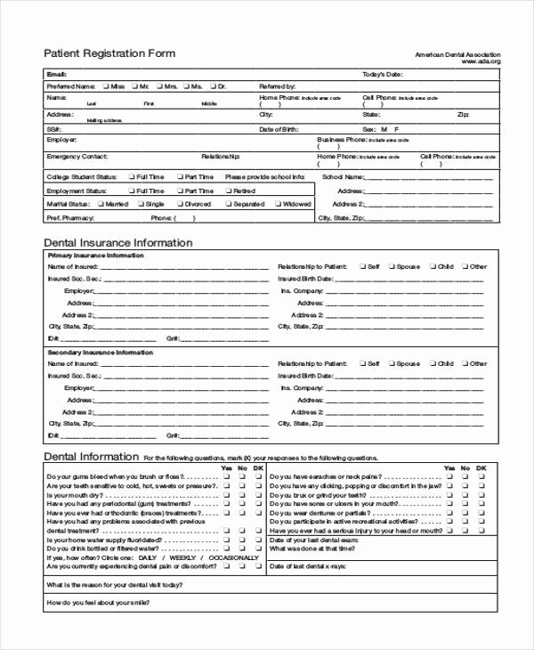 Dental Patient Registration form Template Lovely Free 38 Registration form Templates