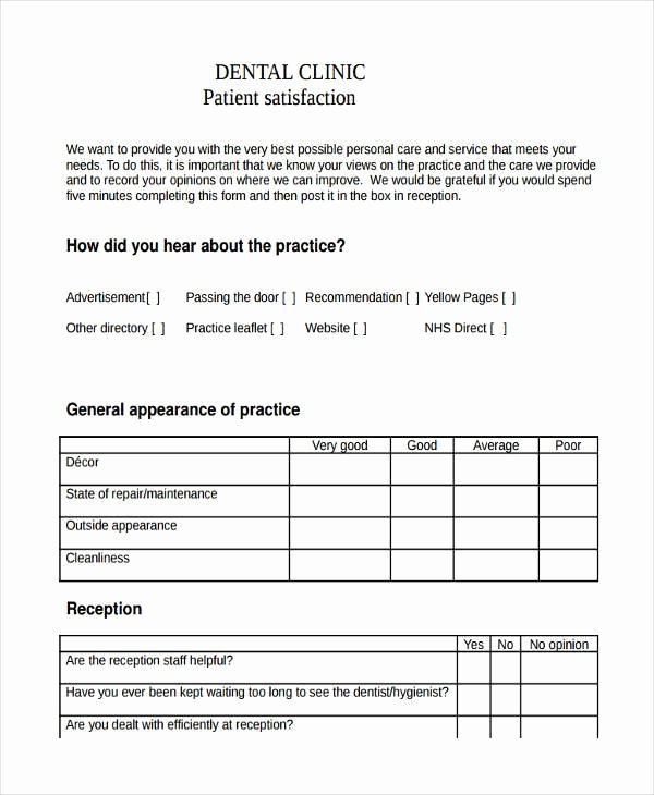 Dental Patient Registration form Template Lovely Free 7 Patient Feedback form Samples In Sample Example