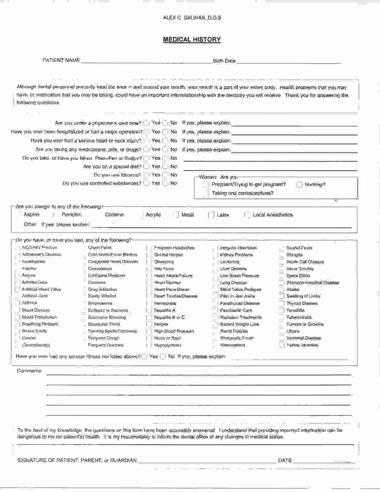 Dental Patient Registration form Template Luxury Medical History form for Dental Fice – Templates Free