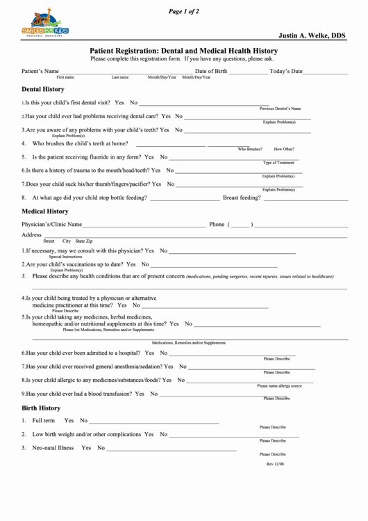 Dental Patient Registration form Template Luxury Patient Registration Dental and Medical Health History