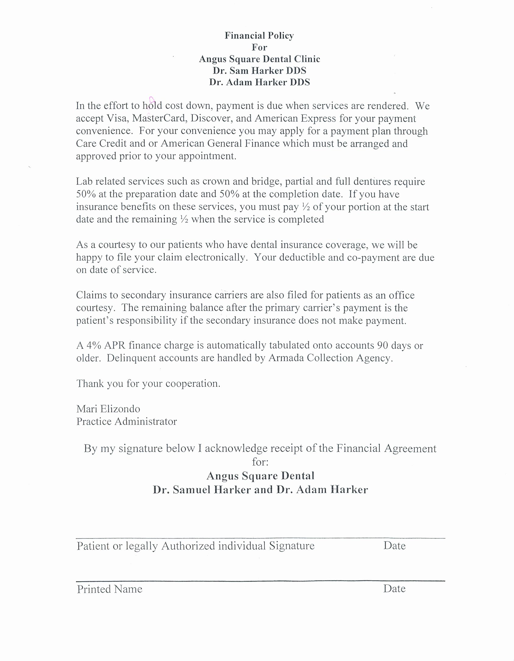 Dental Payment Plan Agreement Template Lovely First Visit