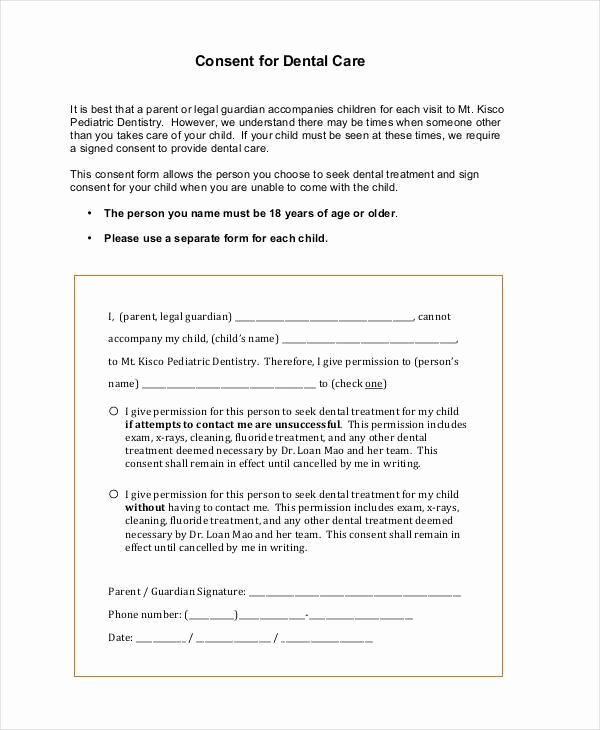 Dental Treatment Consent form Template Best Of Free 44 Consent form Samples In Sample Example format