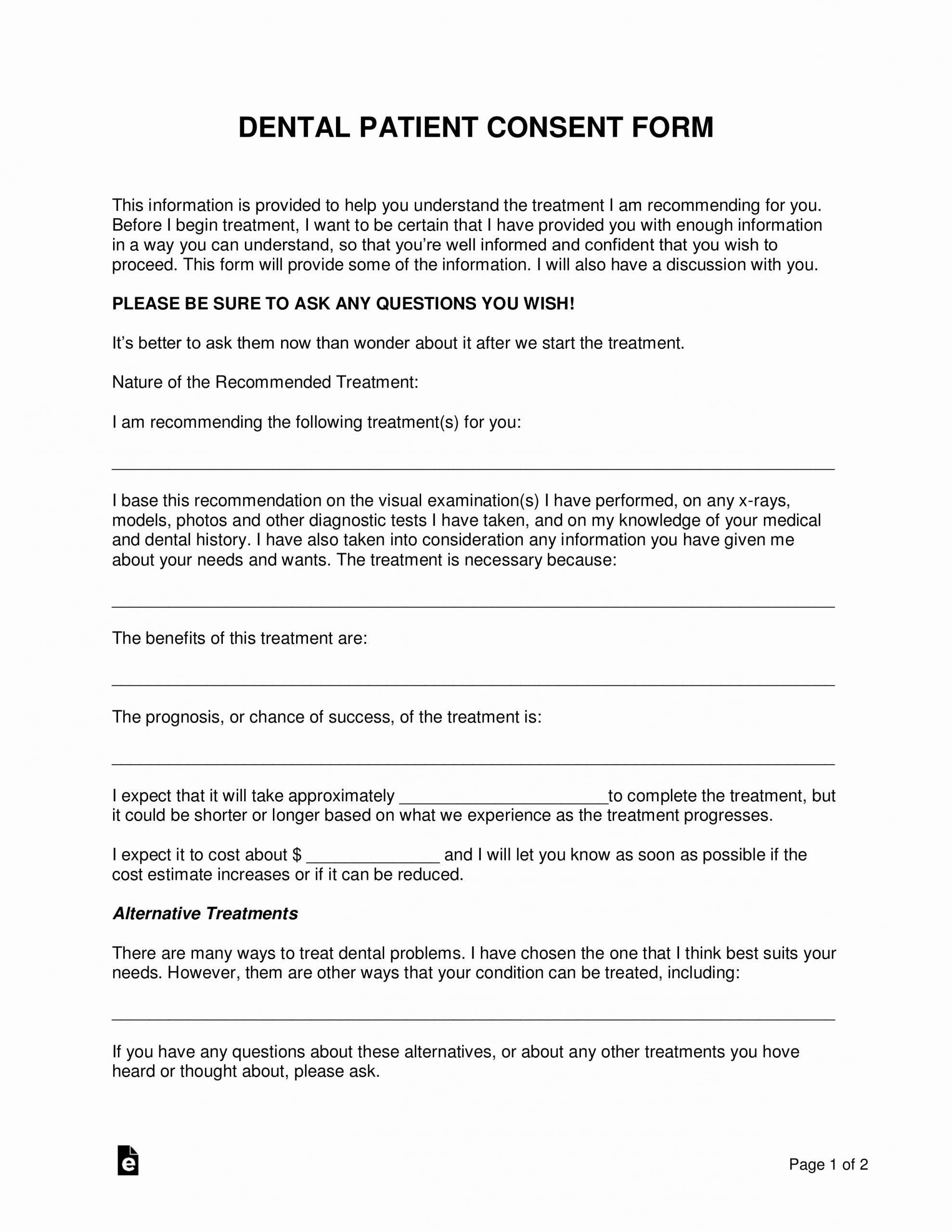 Dental Treatment Consent form Template Best Of Free Dental Patient Consent form Word Pdf