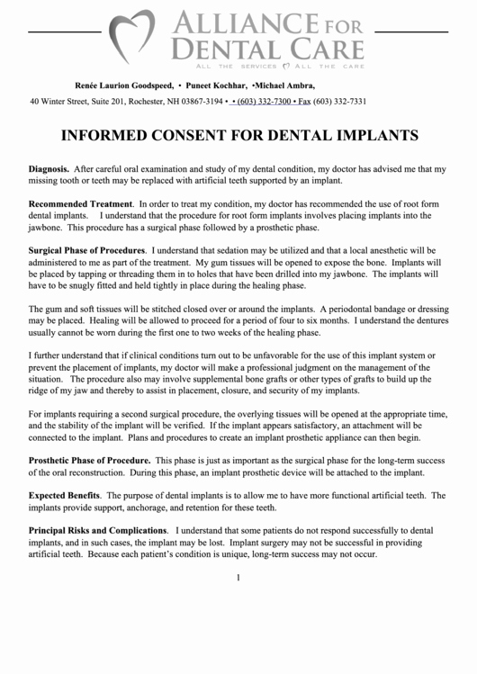 Dental Treatment Consent form Template Best Of top Dental Implant Consent form Templates Free to