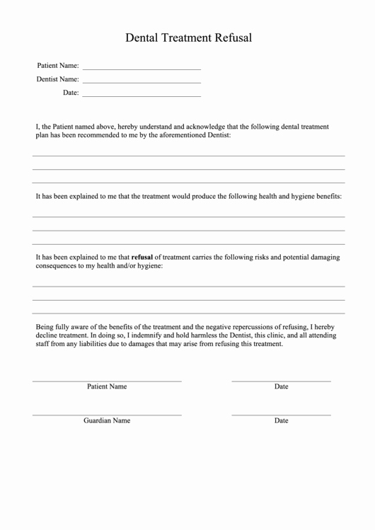 Dental Treatment Consent form Template Elegant Refusal Dental Treatment form Printable Pdf