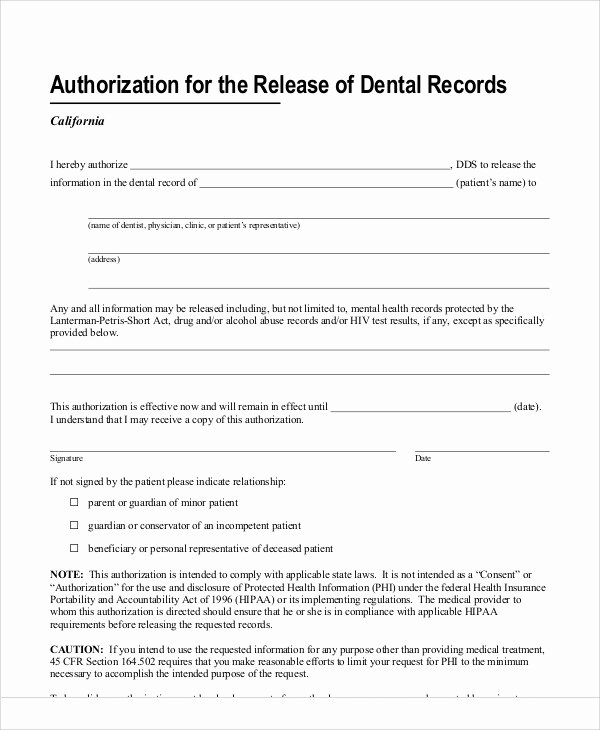 Dental Treatment Consent form Template Fresh Sample Dental Release form 11 Examples In Word Pdf